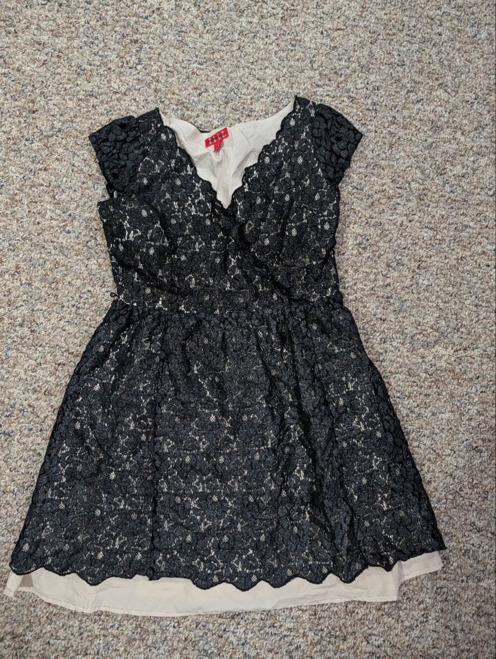 Elle Black Lace Mini Dress with Cream Lining